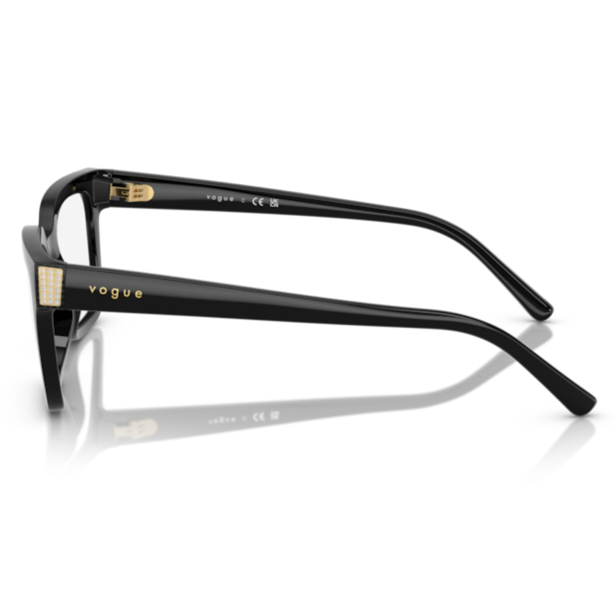 Vogue VO5611B black square eyeglasses, side view of the temple