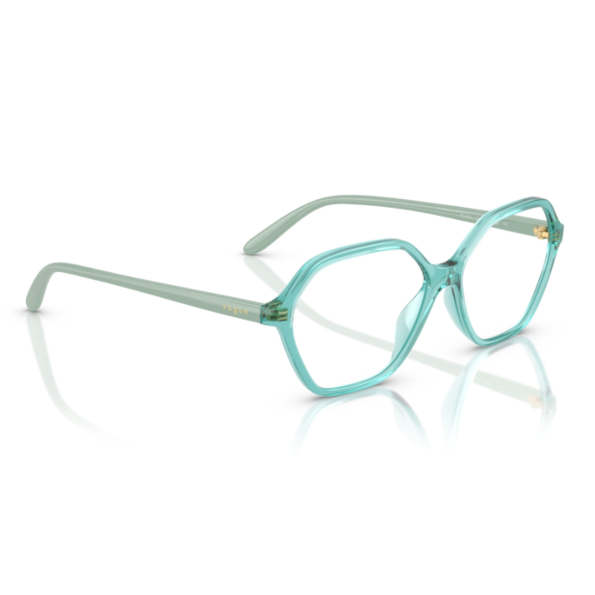 Vogue VO5622 transparent torquoise geometric eyeglasses, angled view