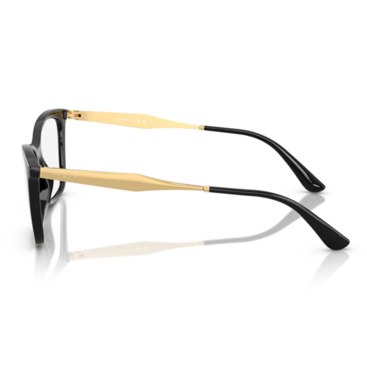 Vogue VO5624 black cat-eye eyeglasses, side view of the gold temple