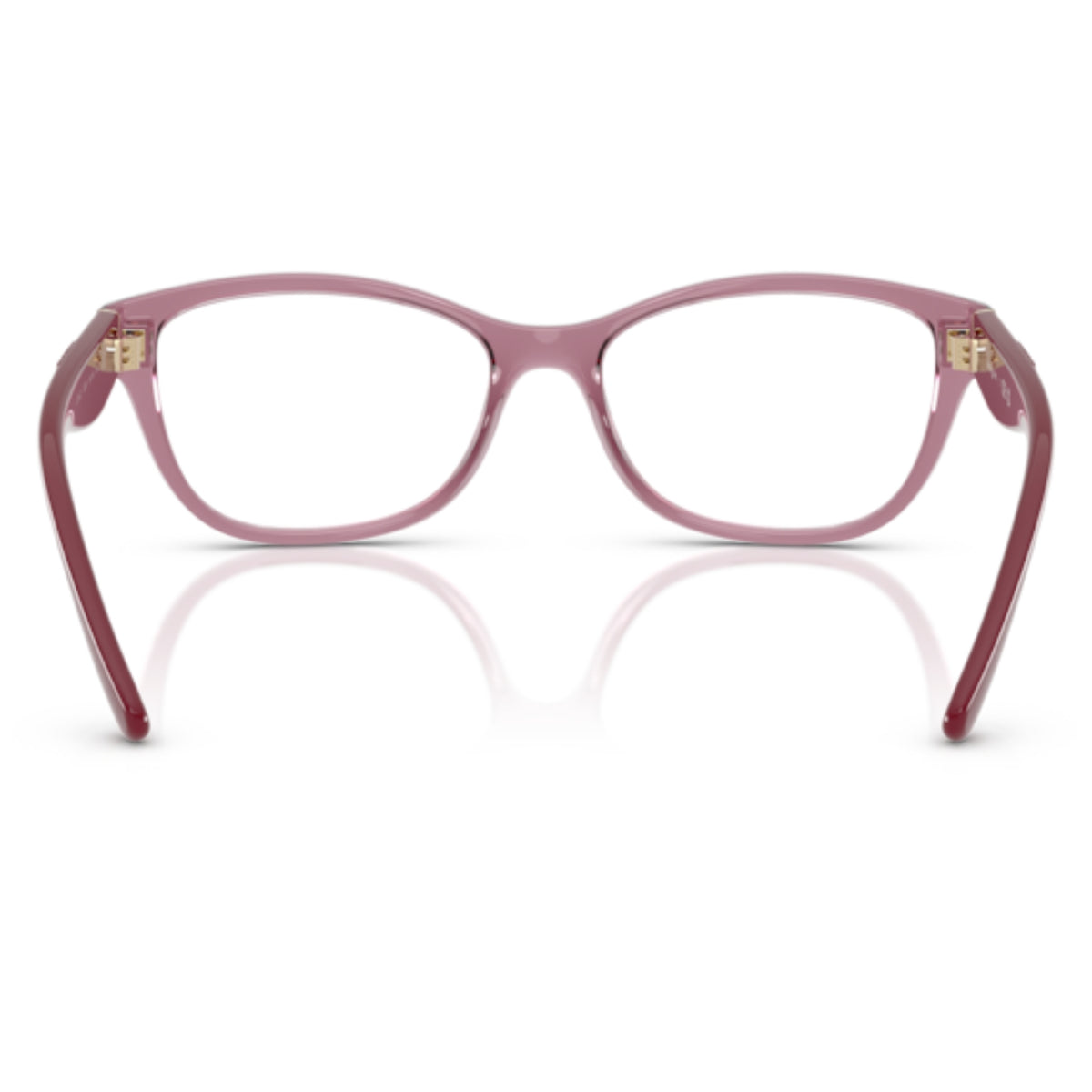 Vogue VO5627 transparent dark pink cat-eye eyeglasses, back view of the frame and temples