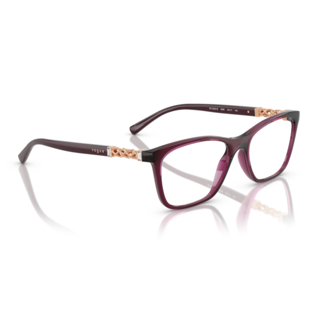 Vogue VO5632B transparent cherry square eyeglasses, angled view