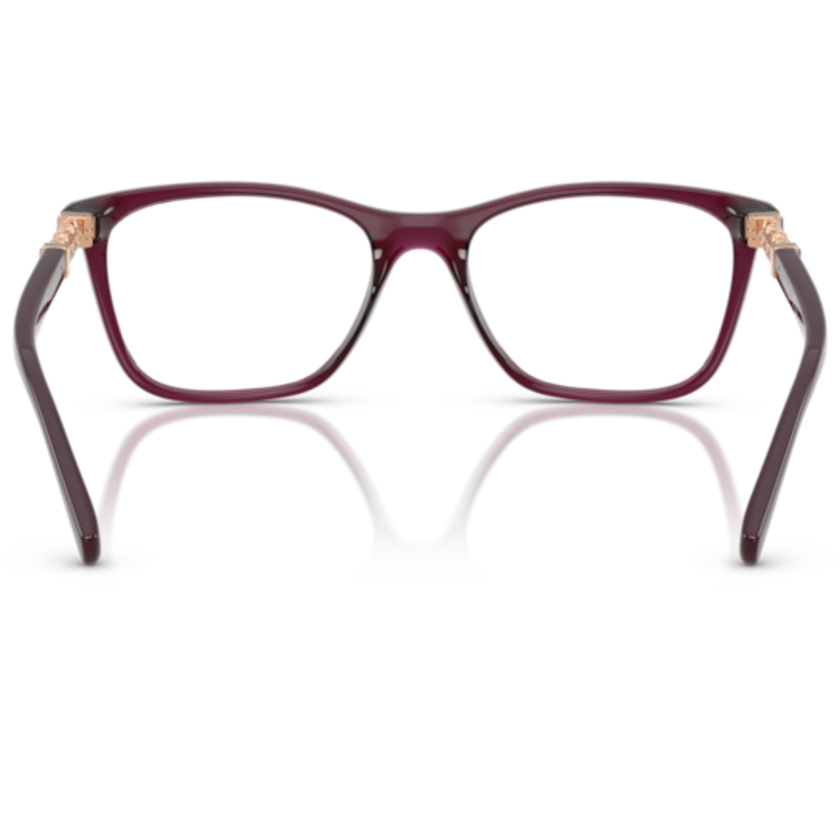 Vogue VO5632B transparent cherry square eyeglasses, back view of the frame and temples