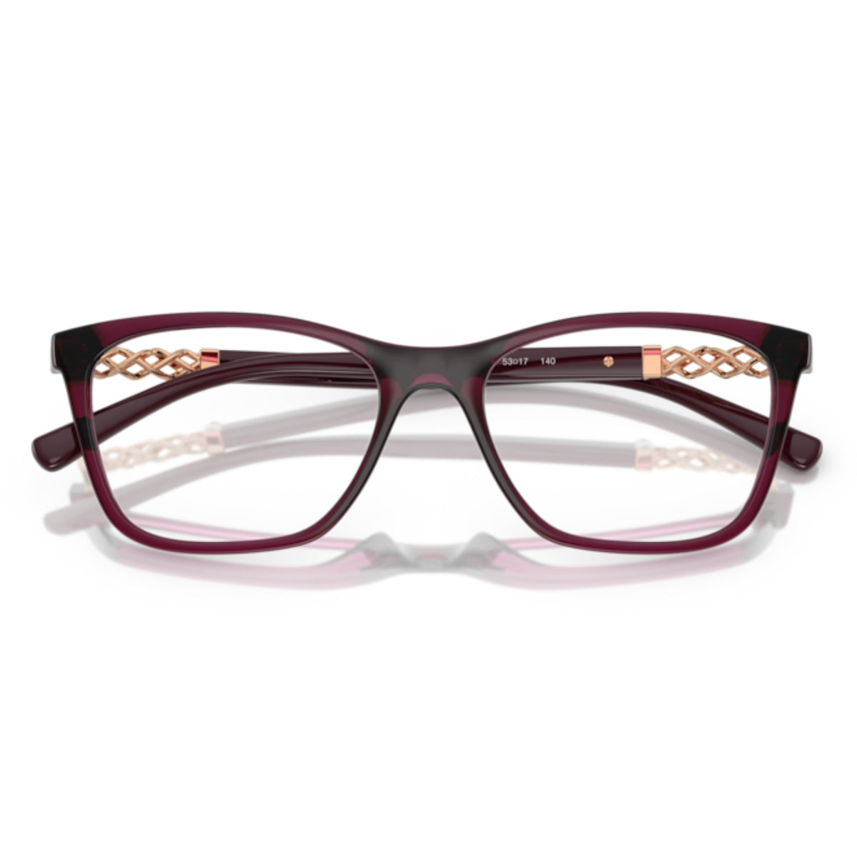 Vogue VO5632B transparent cherry square eyeglasses, front view with the temples folded