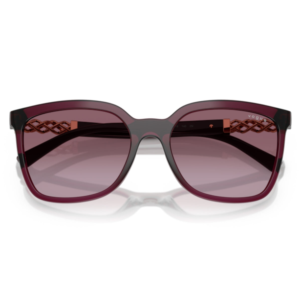 Vogue VO5633SB transparent cherry square sunglasses, front view with the temples folded