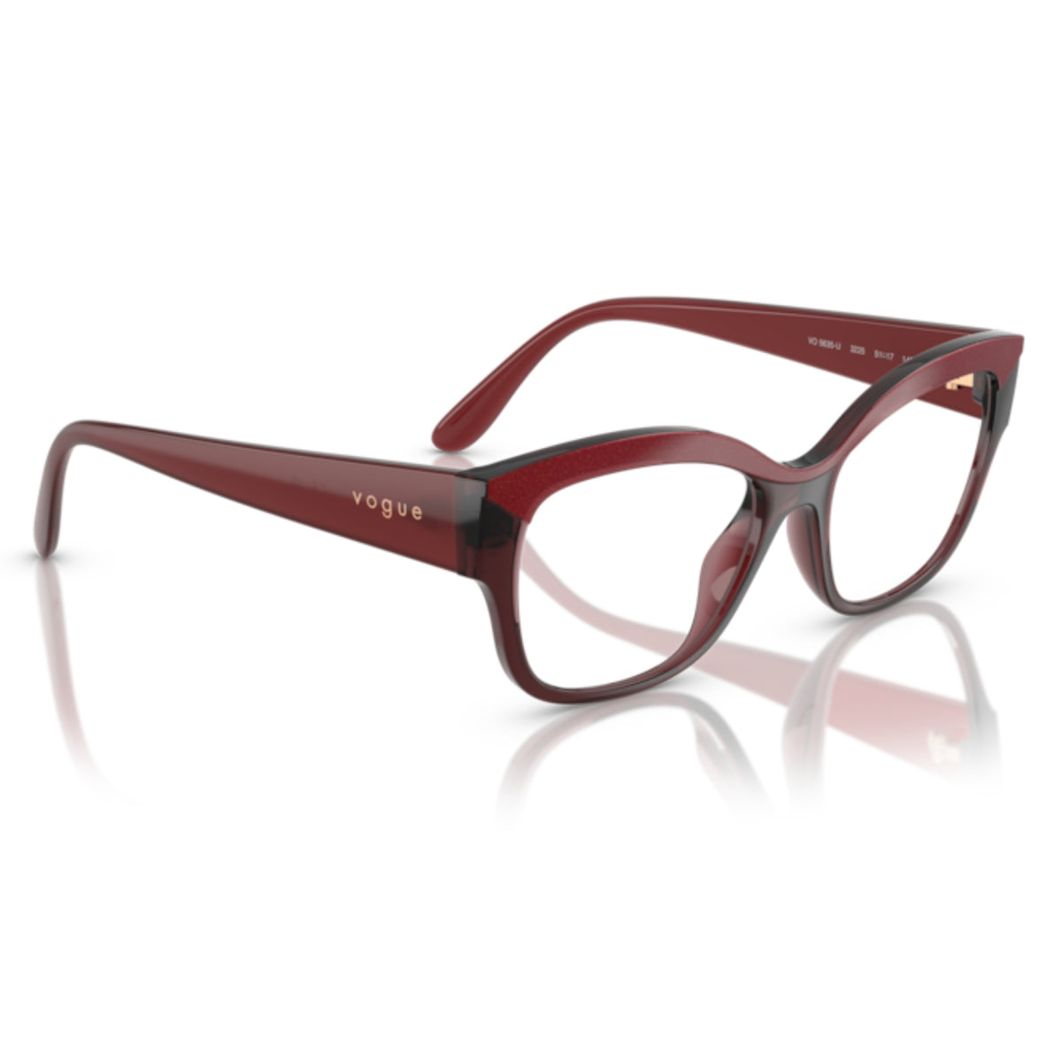 Vogue VO5635U top red/transparent red square eyeglasses, angled view