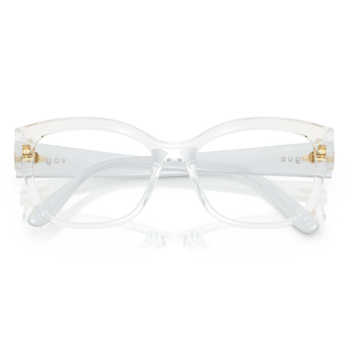Vogue VO5635U top white/transparent square eyeglasses, front view with the temples folded
