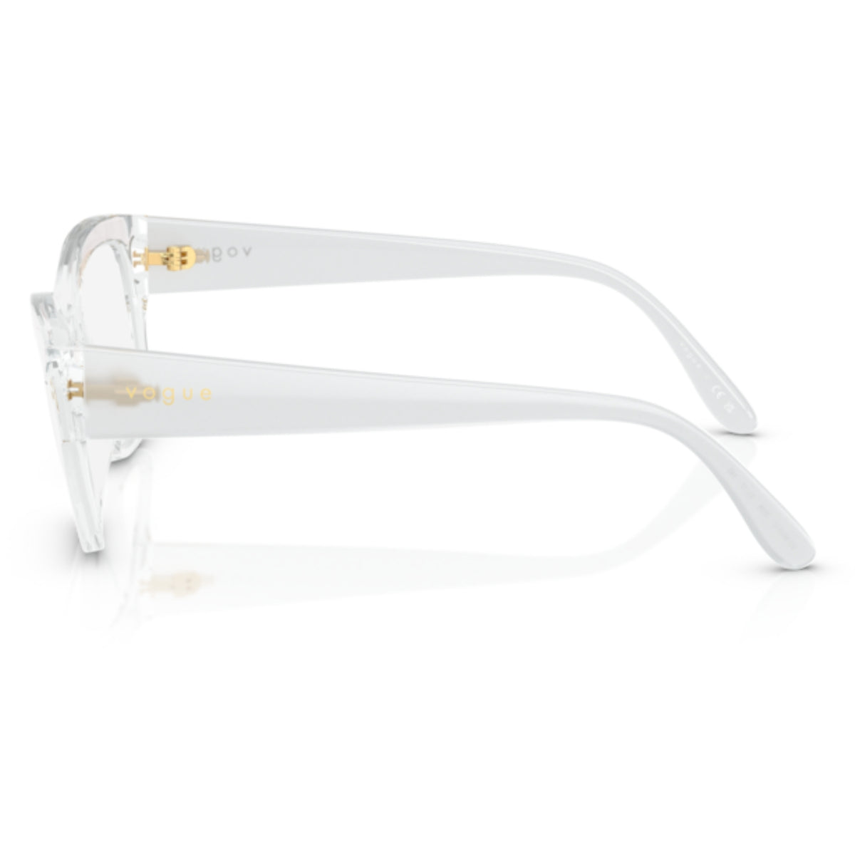 Vogue VO5635U top white/transparent square eyeglasses, side view of the opal milk temple