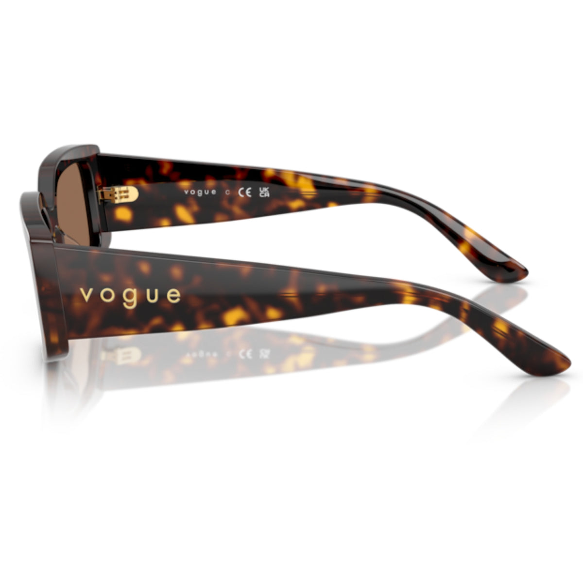 Vogue VO5642SU dark havana rectangle sunglasses, side view of the dark havana temple