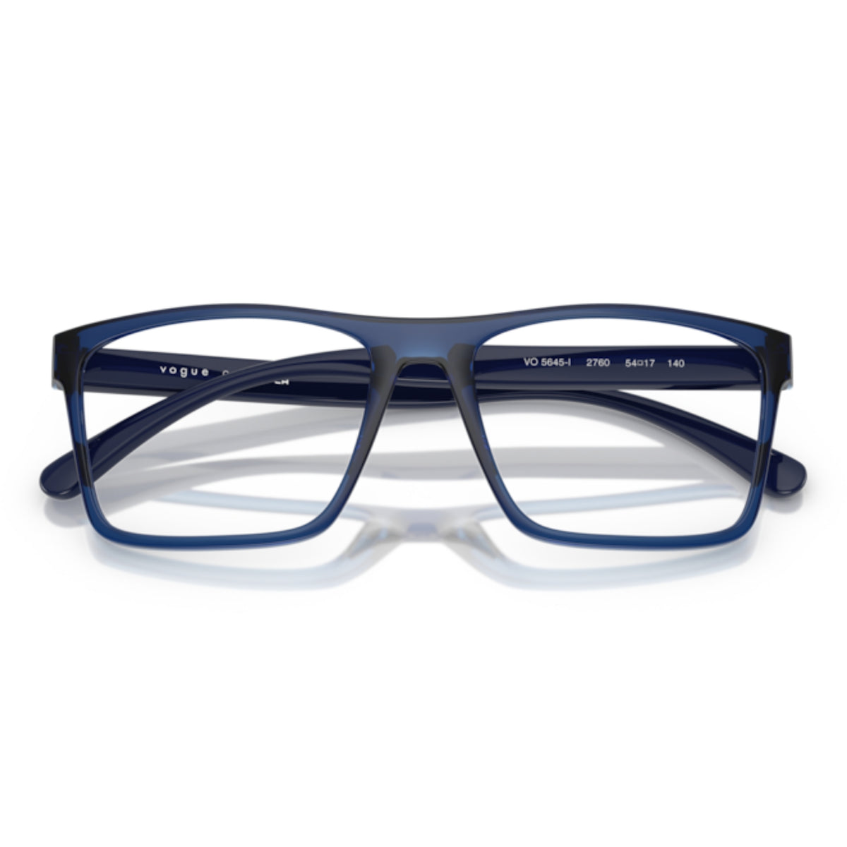 Vogue VO5645I transparent blue rectangle eyeglasses, front view with the temples folded