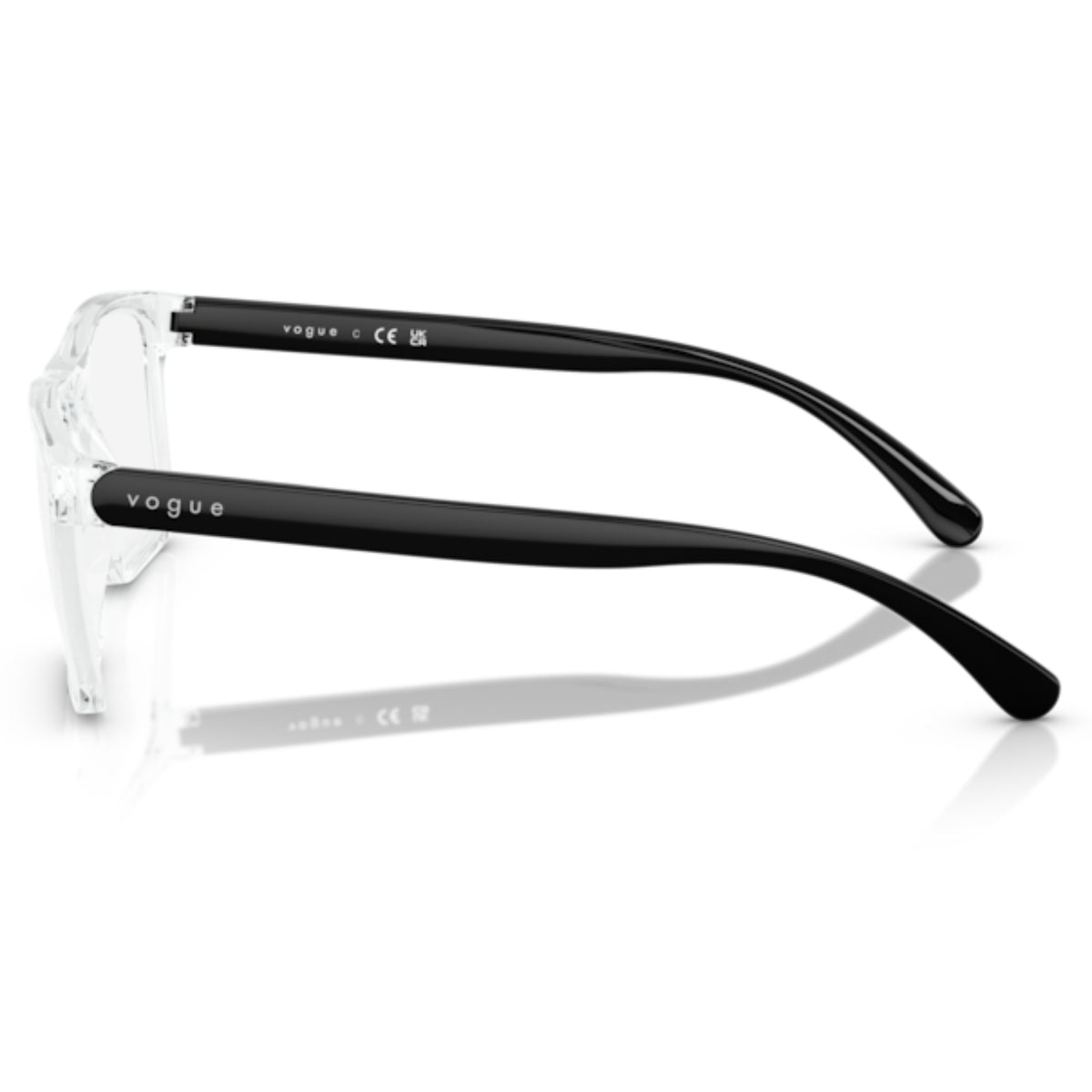 Vogue VO5645I transparent rectangle eyeglasses, side view of the black temple