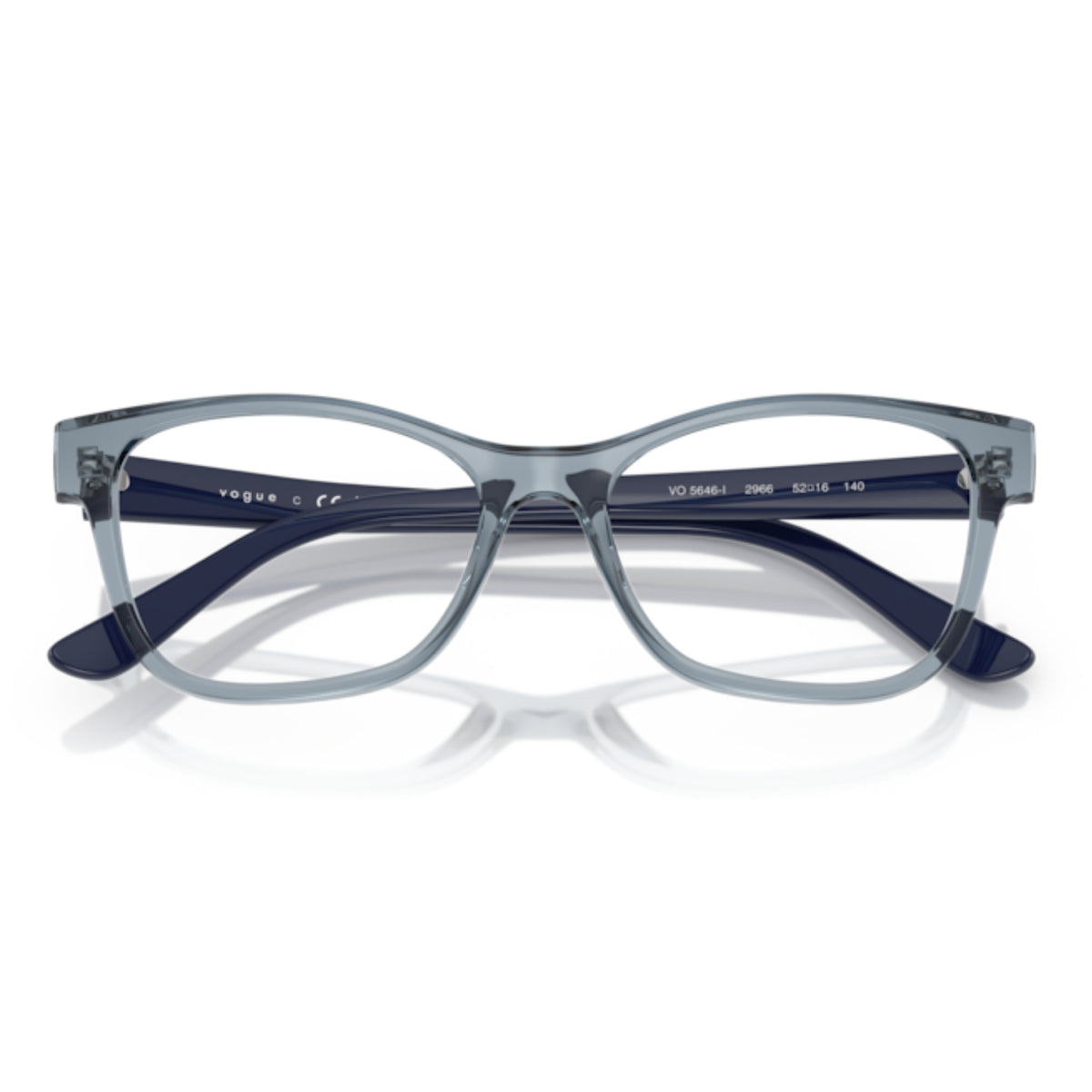 Vogue VO5646I transparent light blue square eyeglasses, front view with the temples folded