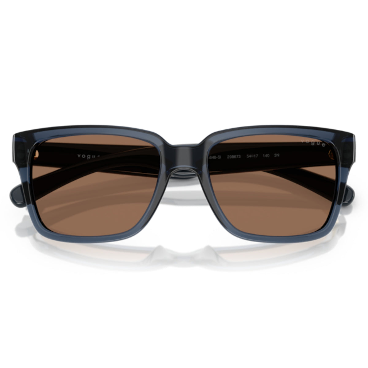 Vogue VO5648SI transparent blue rectangle sunglasses, front view with the temples folded