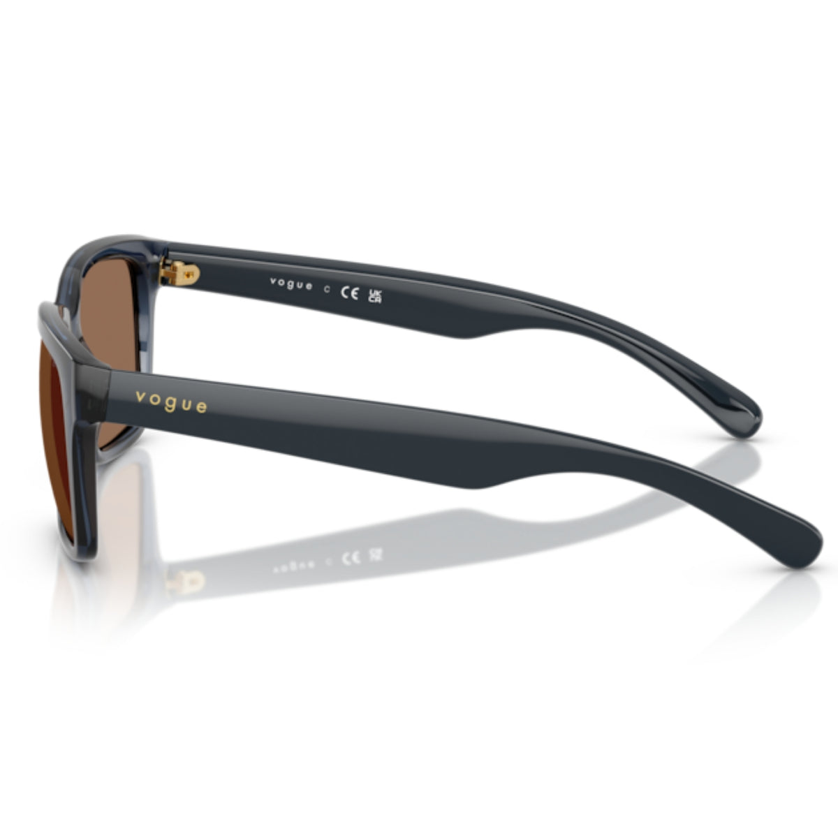 Vogue VO5648SI transparent blue rectangle sunglasses, side view of the full dark blue temple