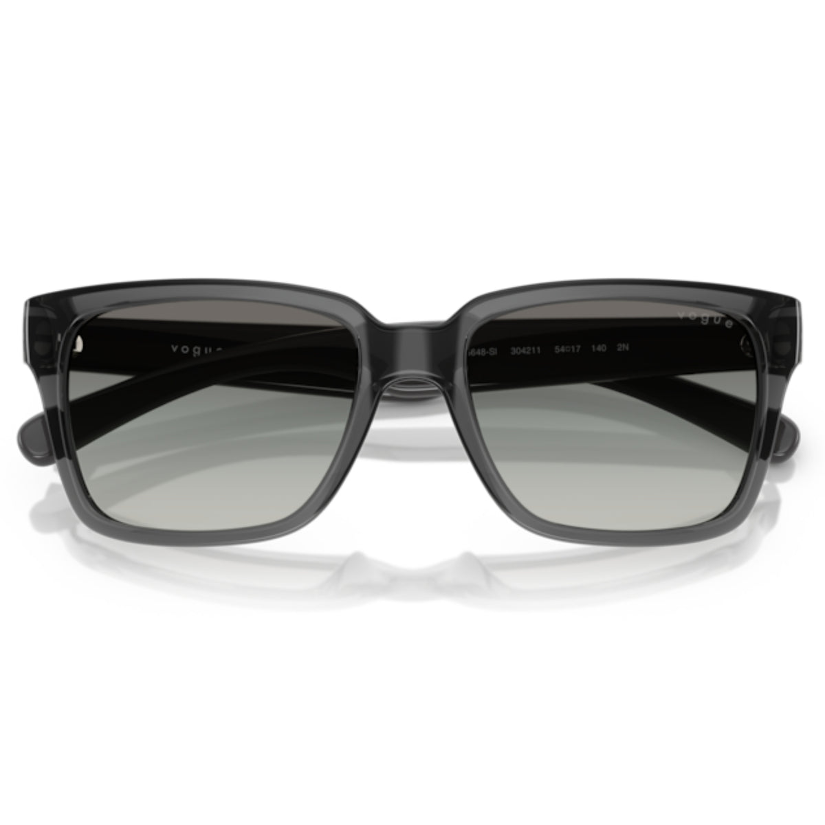 Vogue VO5648SI transparent grey rectangle sunglasses, front view with the temples folded