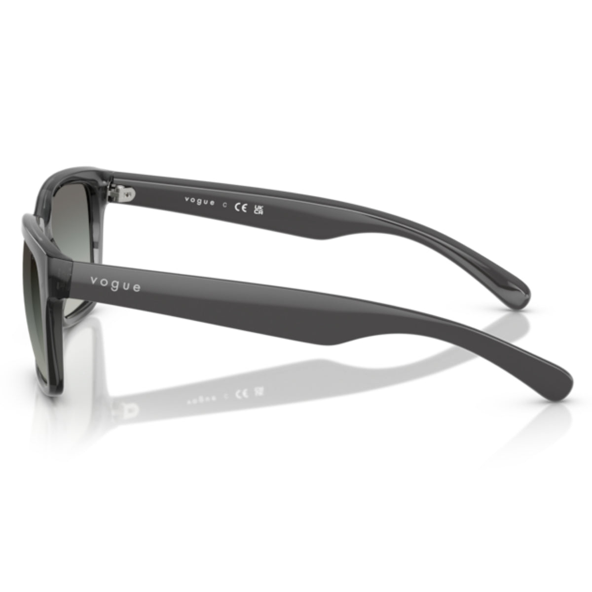 Vogue VO5648SI transparent grey rectangle sunglasses, side view of the full dark grey temple