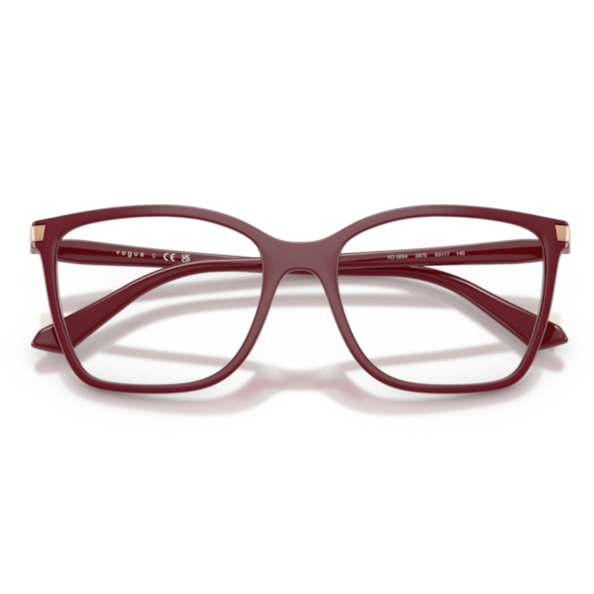 Vogue VO5654 full cherry square eyeglasses, front view with the temples folded