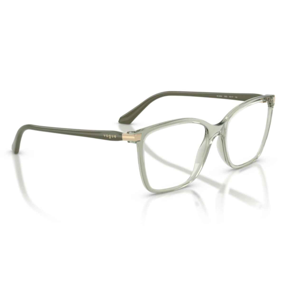 Vogue VO5654 transparent green square eyeglasses, angled view
