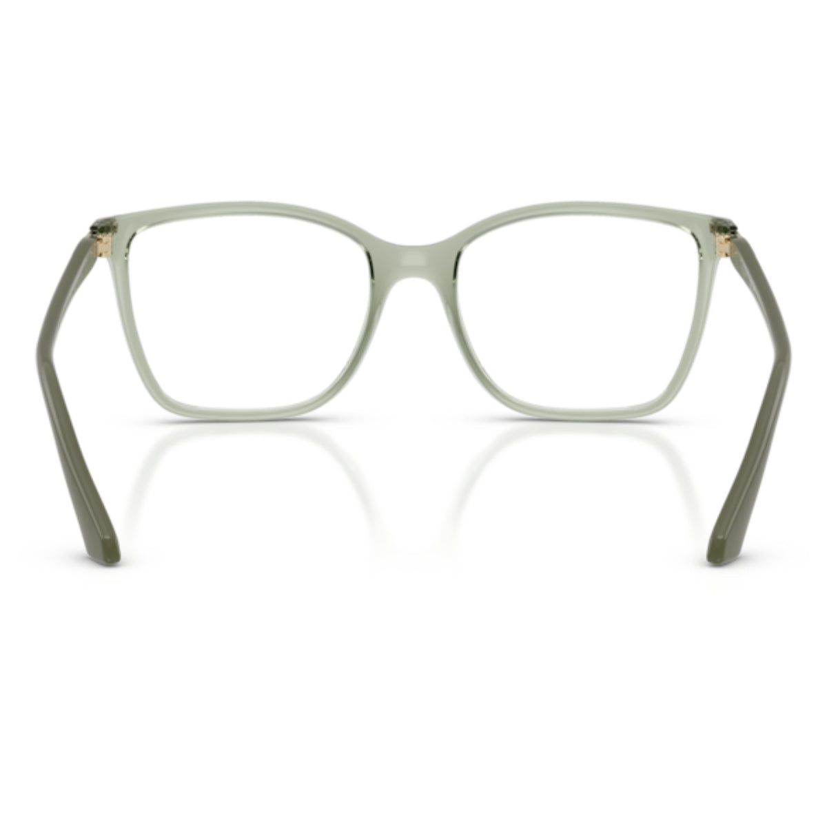 Vogue VO5654 transparent green square eyeglasses, back view of the frame and temples