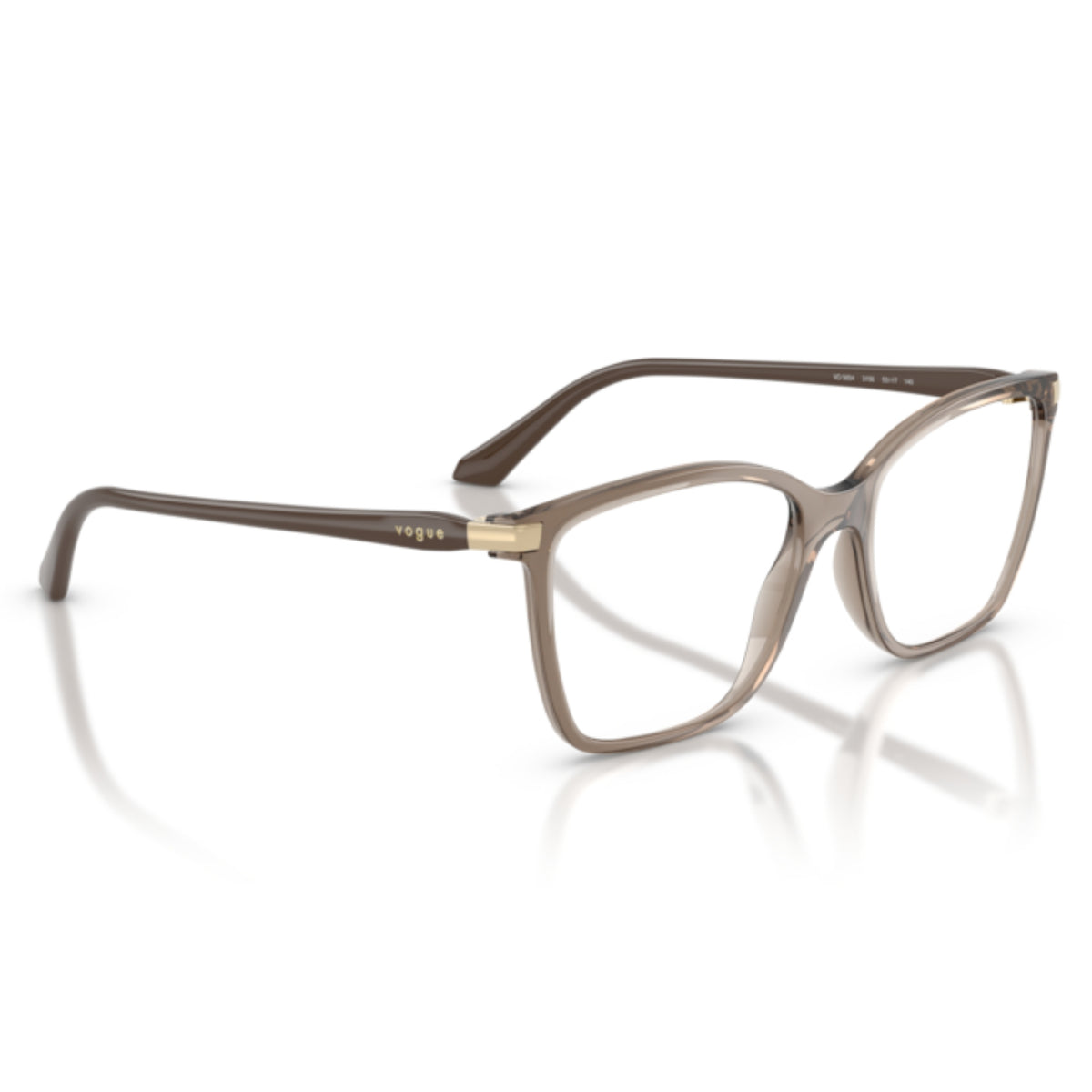 Vogue VO5654 transparent brown square eyeglasses, angled view