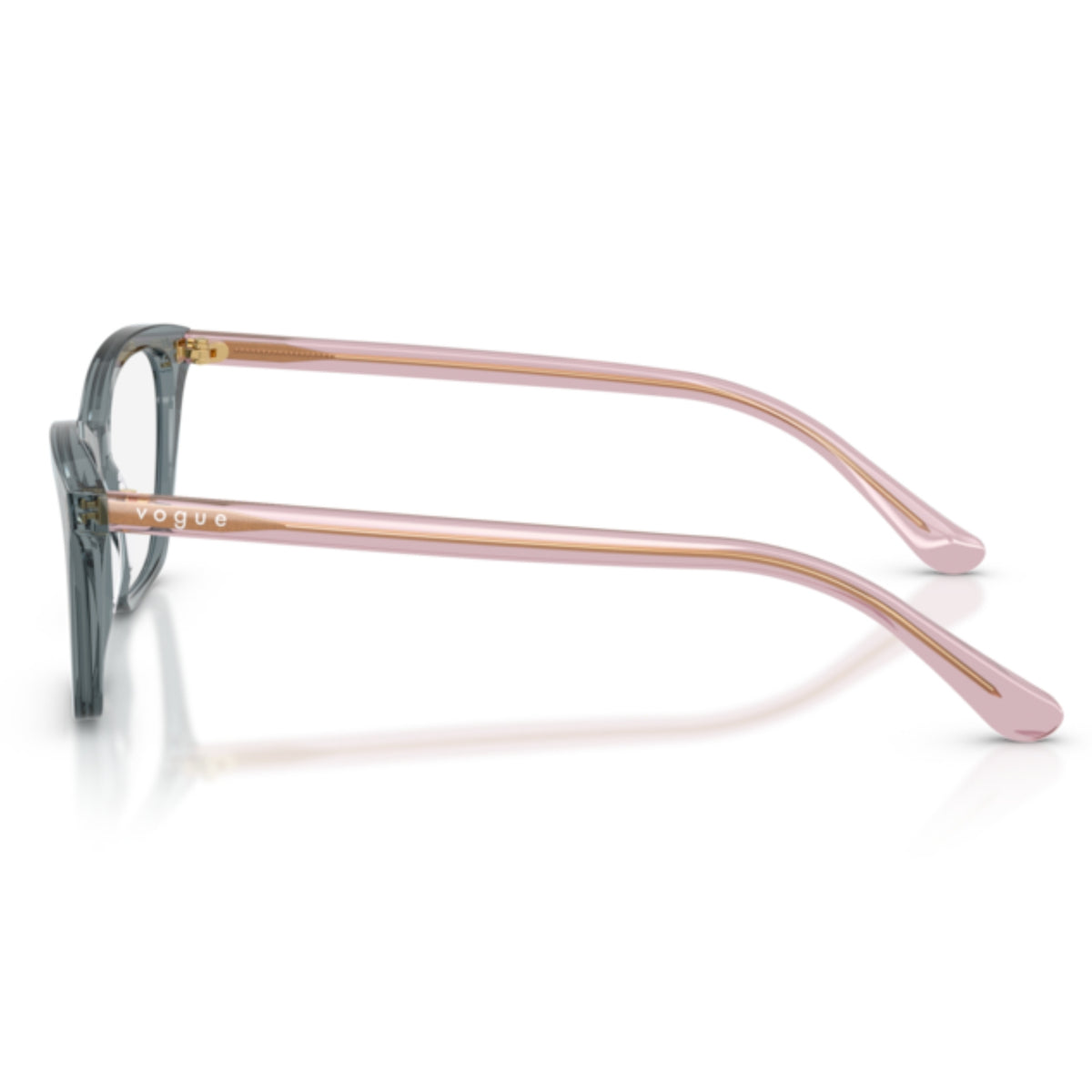 Vogue VO5662I transparent ocean cat-eye eyeglasses, side view of the transparent purple temple