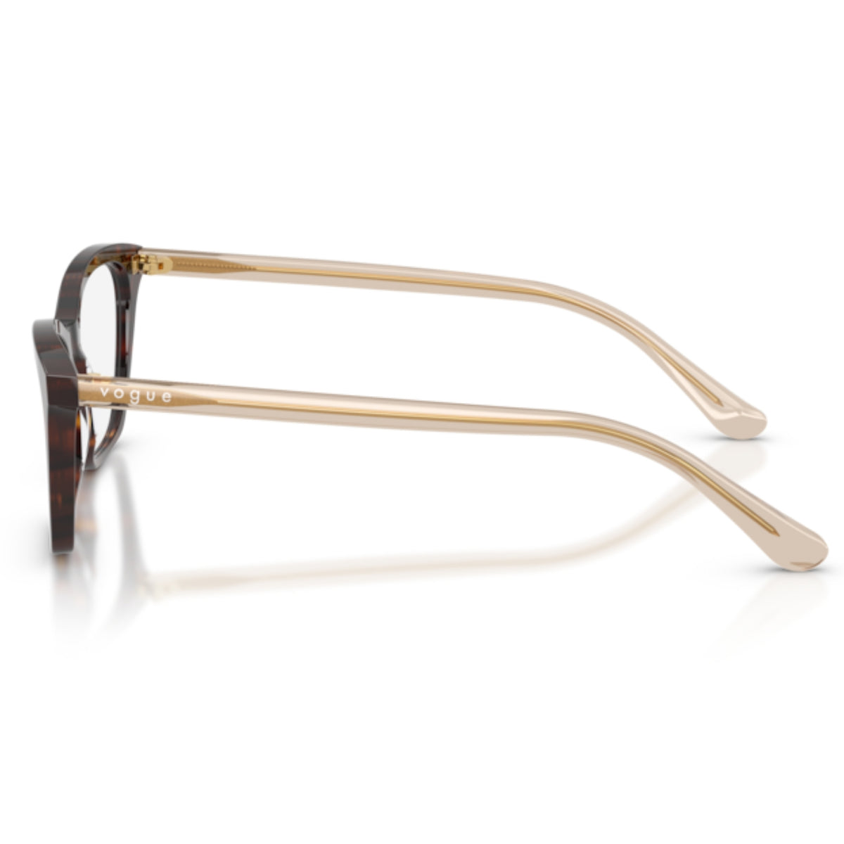 Vogue VO5662I dark havana cat-eye eyeglasses, side view of the transparent light brown temple