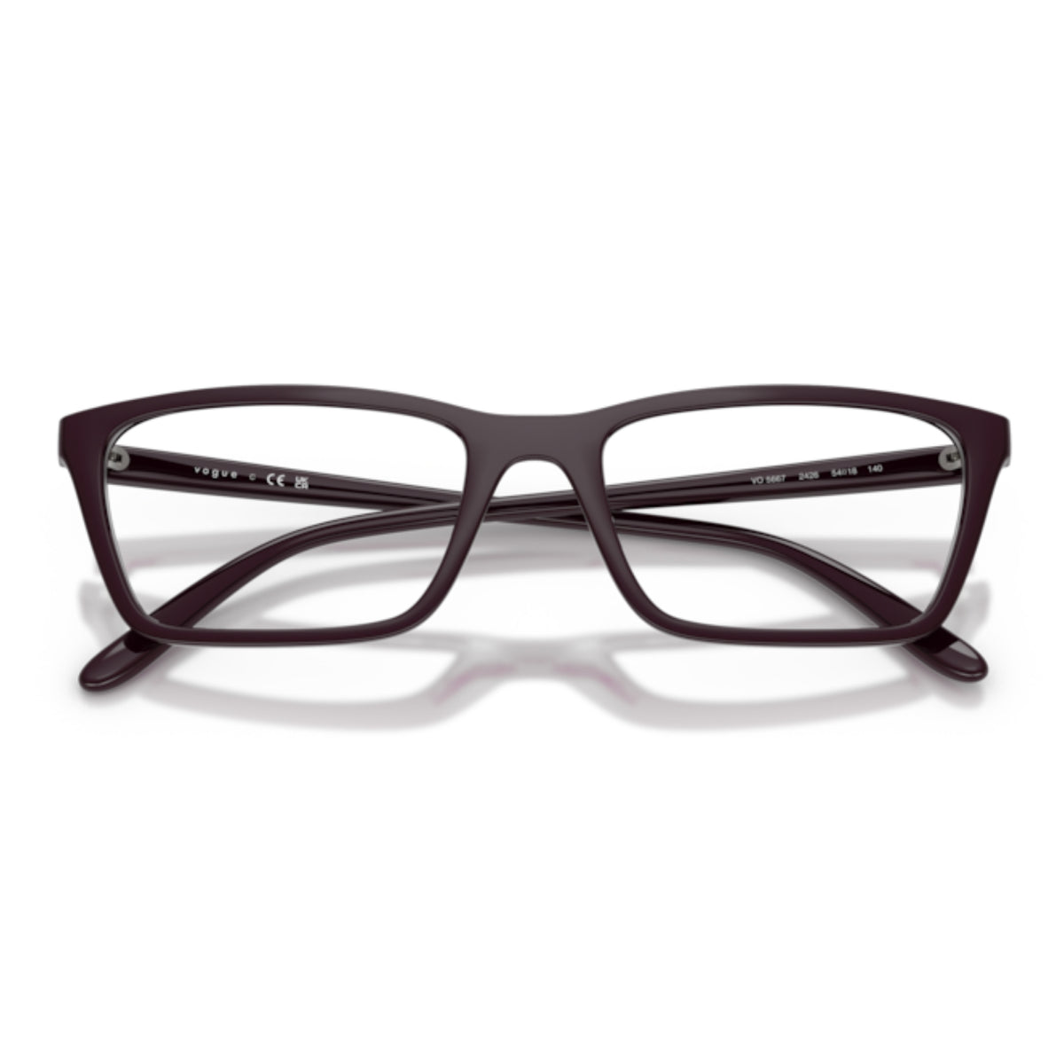 Vogue VO5667 full purple square eyeglasses, front view with the temples folded