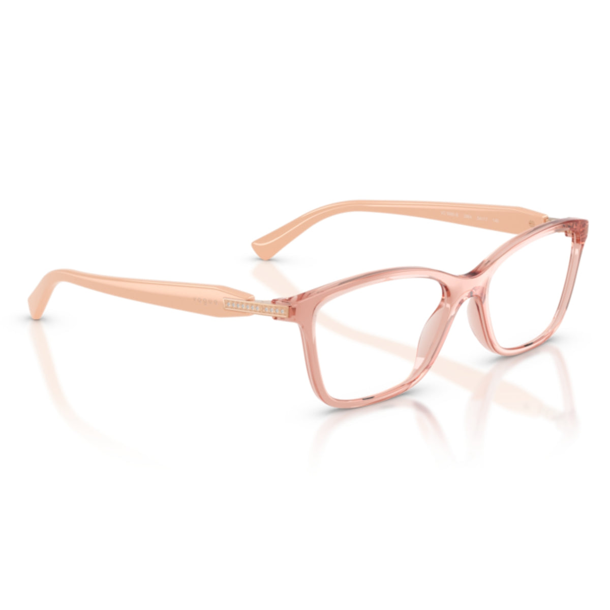 Vogue VO5680B transparent pink square eyeglasses, angled view