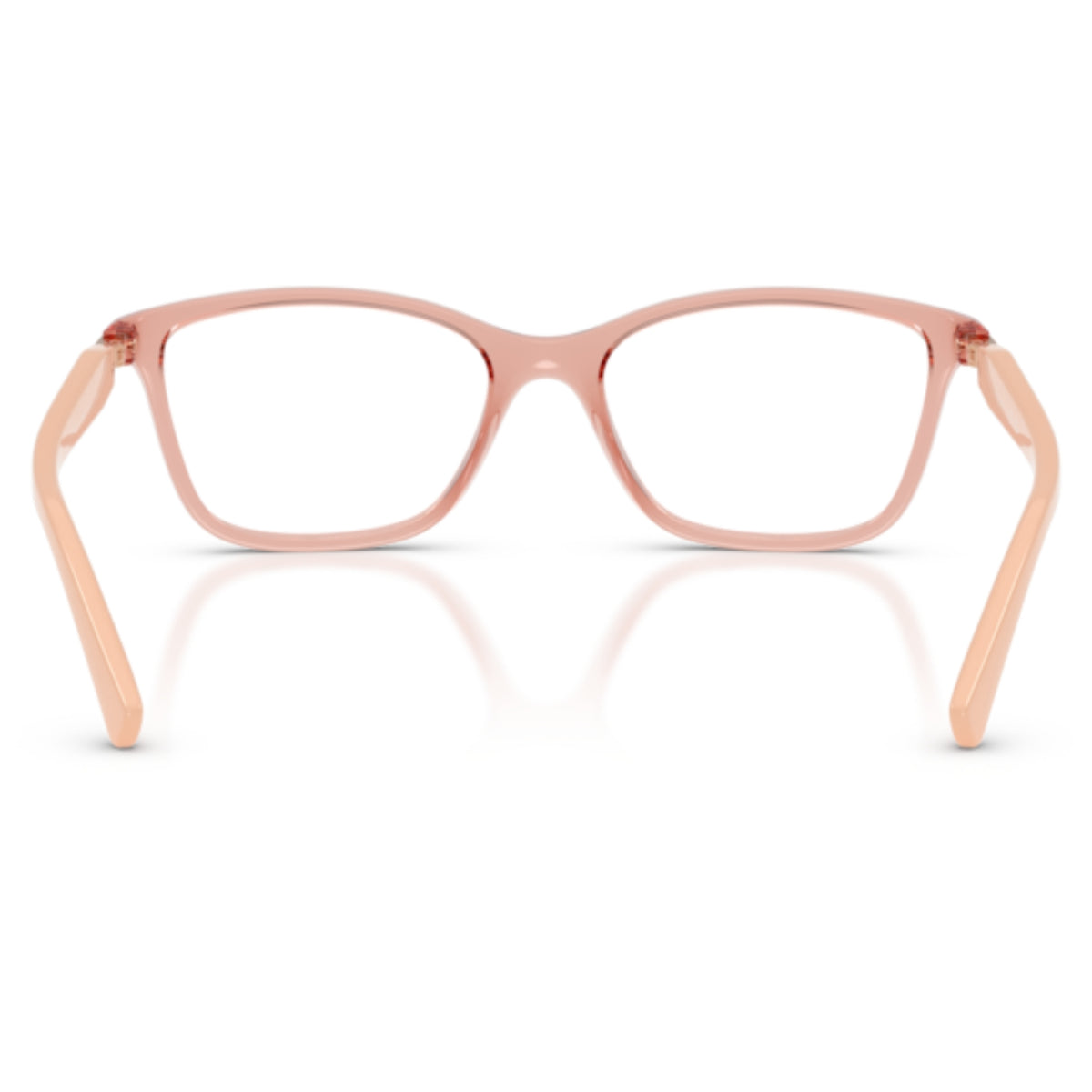 Vogue VO5680B transparent pink square eyeglasses, back view of the frame and temples