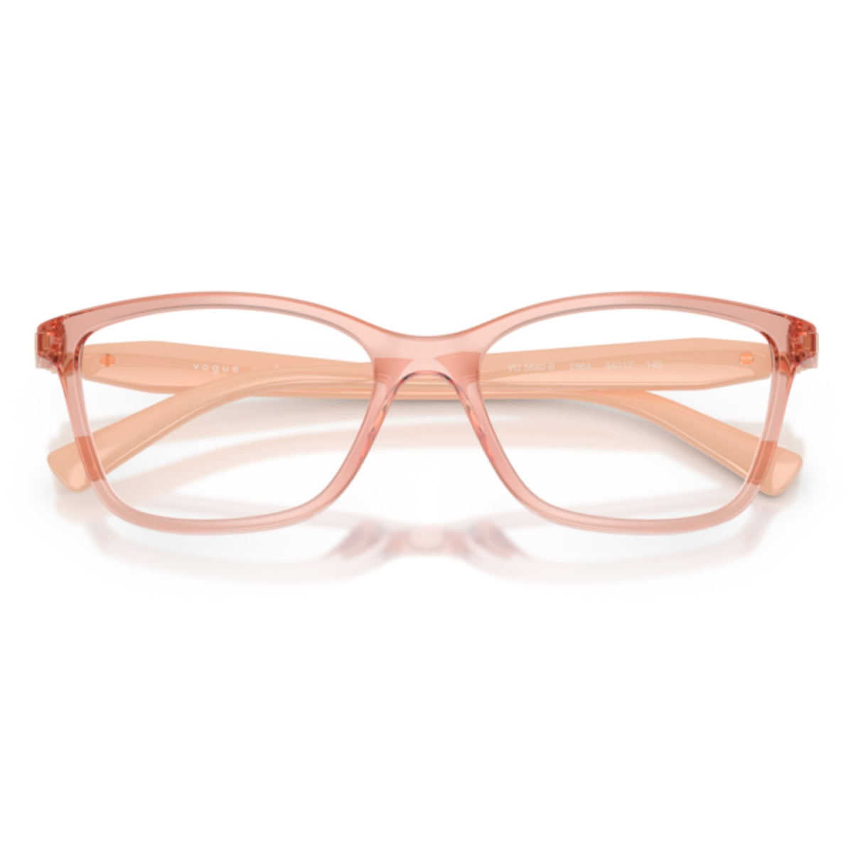 Vogue VO5680B transparent pink square eyeglasses, front view with the temples folded