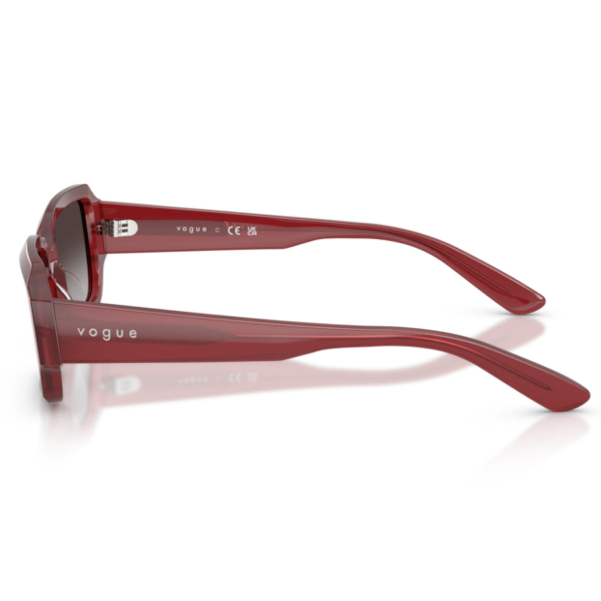Vogue VO5693SU opal magenta rectangle sunglasses, side view of the opal magenta temple