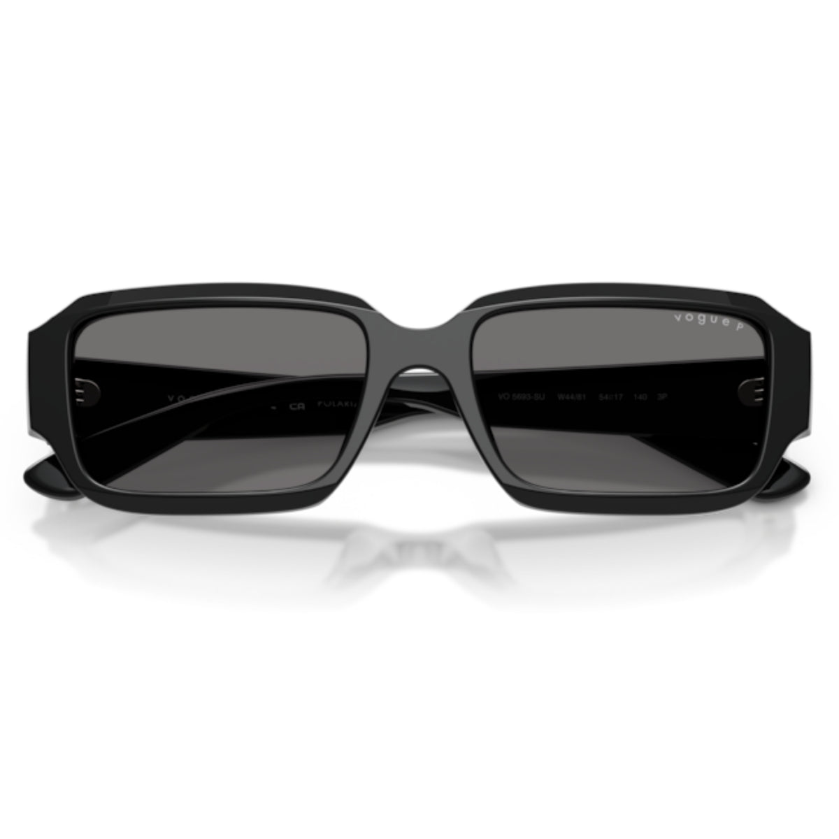 Vogue VO5693SU black rectangle sunglasses, front view with the temples folded