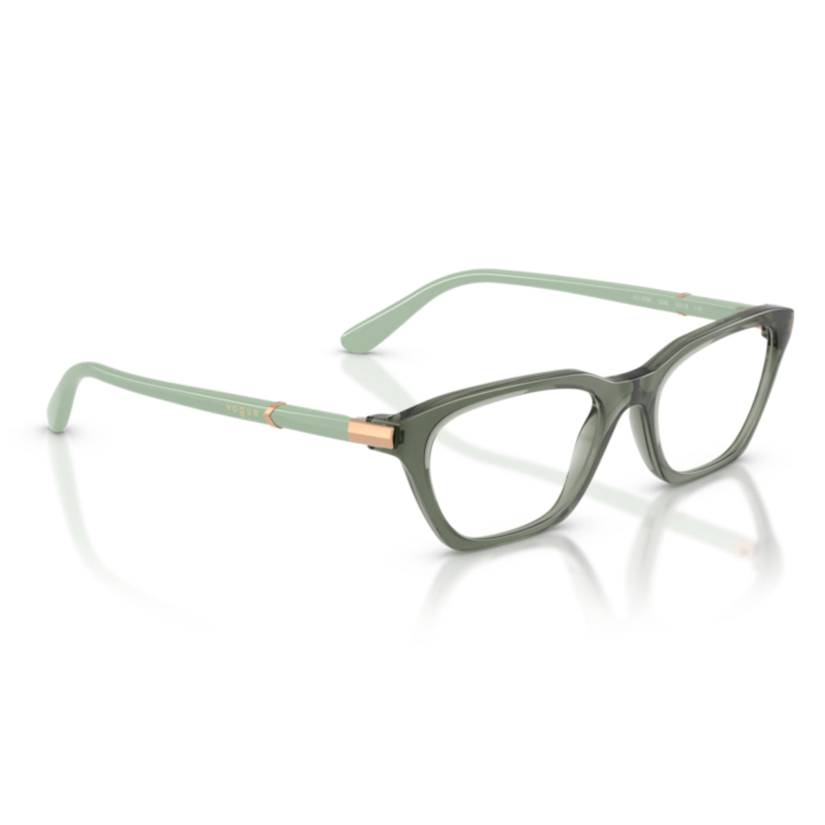 Vogue VO5698 transparent mallard green cat-eye eyeglasses, angled view