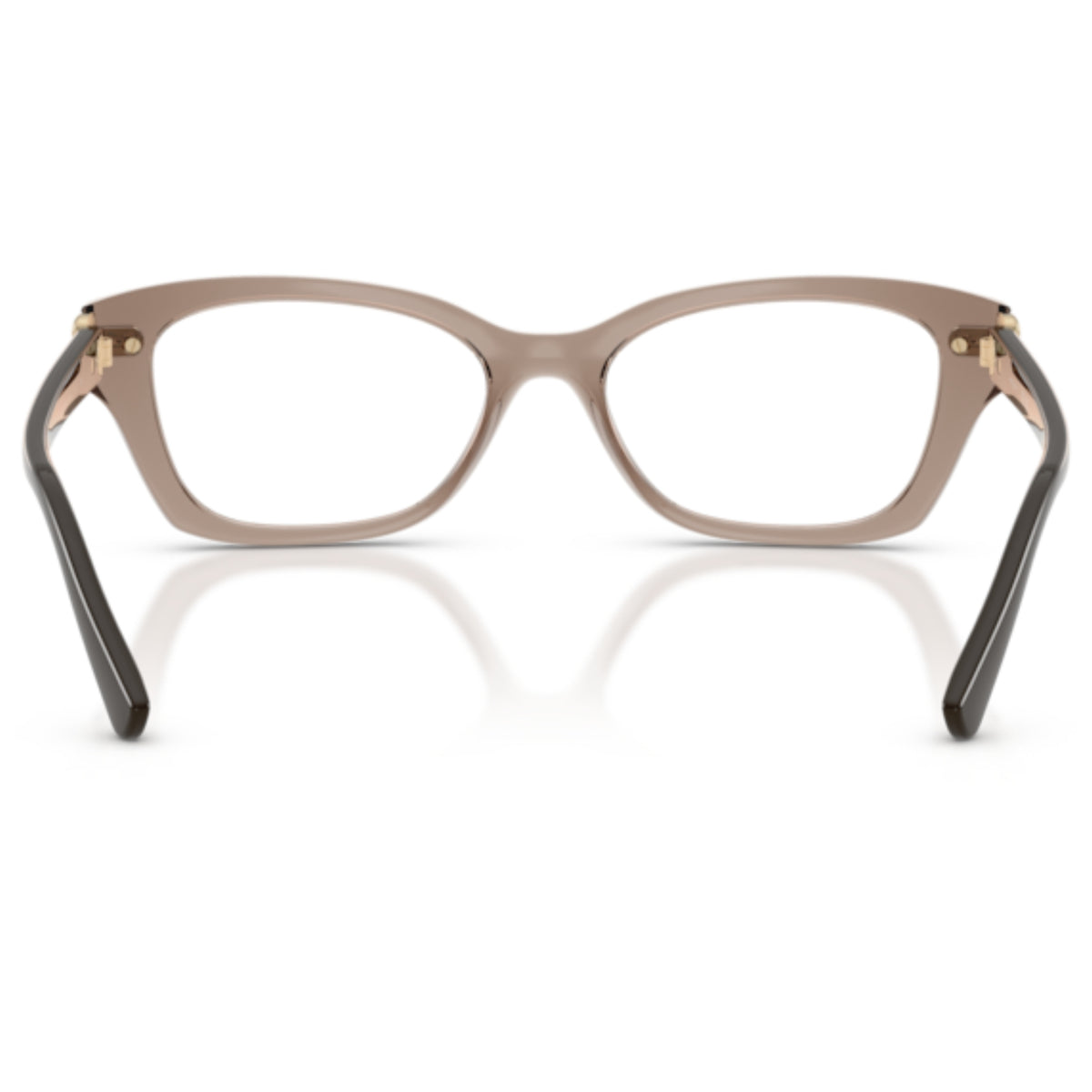Vogue VO5704B transparent brown cat-eye eyeglasses, back view of the frame and temples