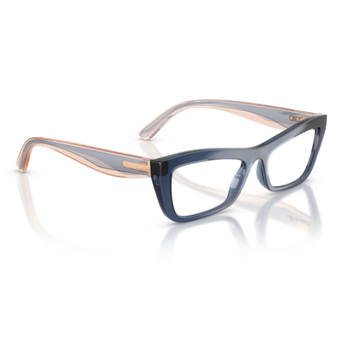 Vogue VO5710 transparent blue cat-eye eyeglasses, angled view