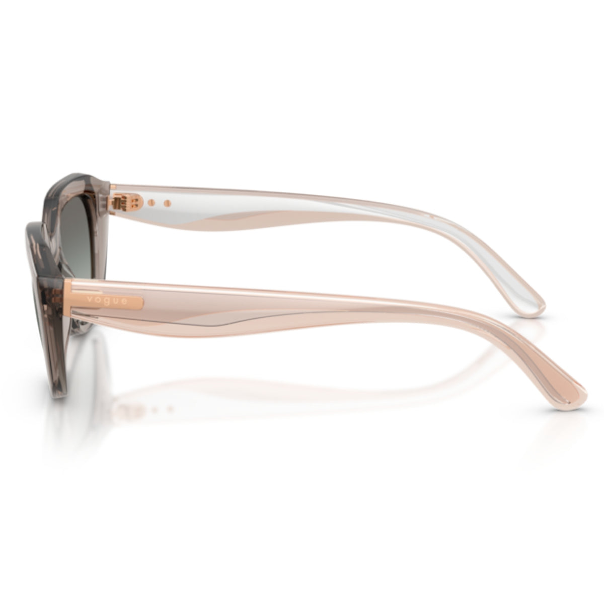 Vogue VO5711S milky warm grey geometric sunglasses, side view of the grey/pink/white temple