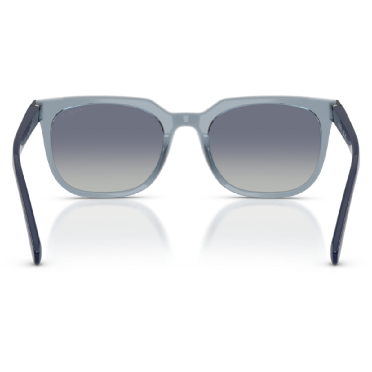 Vogue VO5715SI transparent blue square sunglasses, back view of the frame and temples