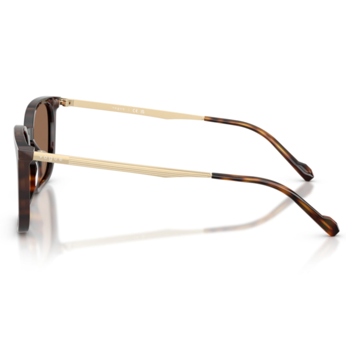 Vogue VO5716SI dark havana square sunglasses, side view of the pale gold temple