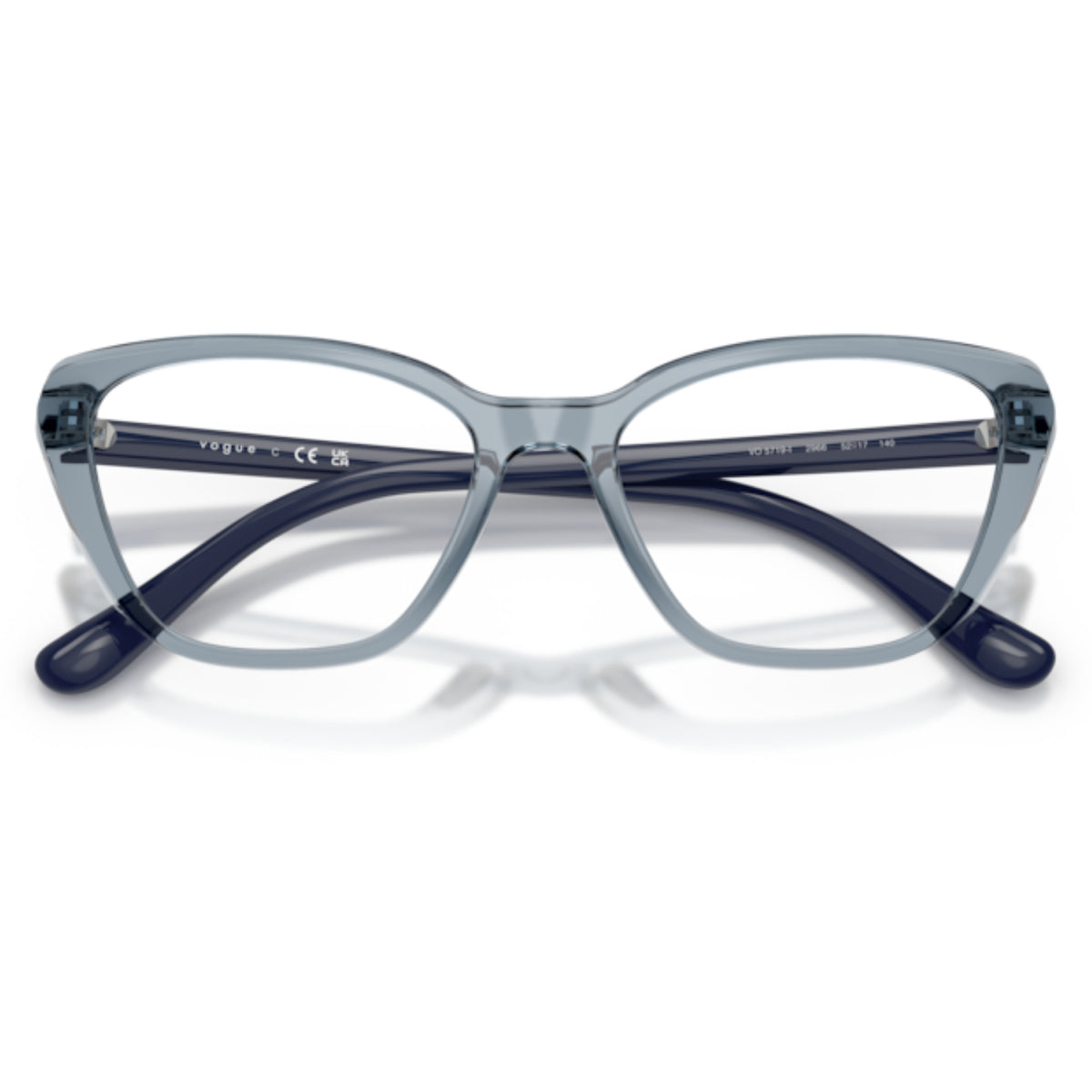Vogue VO5719I transparent blue cat-eye eyeglasses, front view with the temples folded